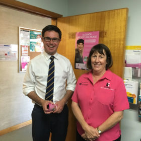 David with McGrath Breast Care Nurse Maree Wylie, who offers vital care and support for the Western Downs region, celebrate new government funding to support those fighting breast cancer in rural communities. In Maranoa, this funding will bolster the valuable work carried out by the McGrath Breast Care Nurses in Dalby, Kingaroy, Warwick and Roma to support these regions and broader communities. The tyranny of distance between home and treatment is acutely felt for rural patients and this funding will go a long way to support and care for women fighting breast cancer across Maranoa